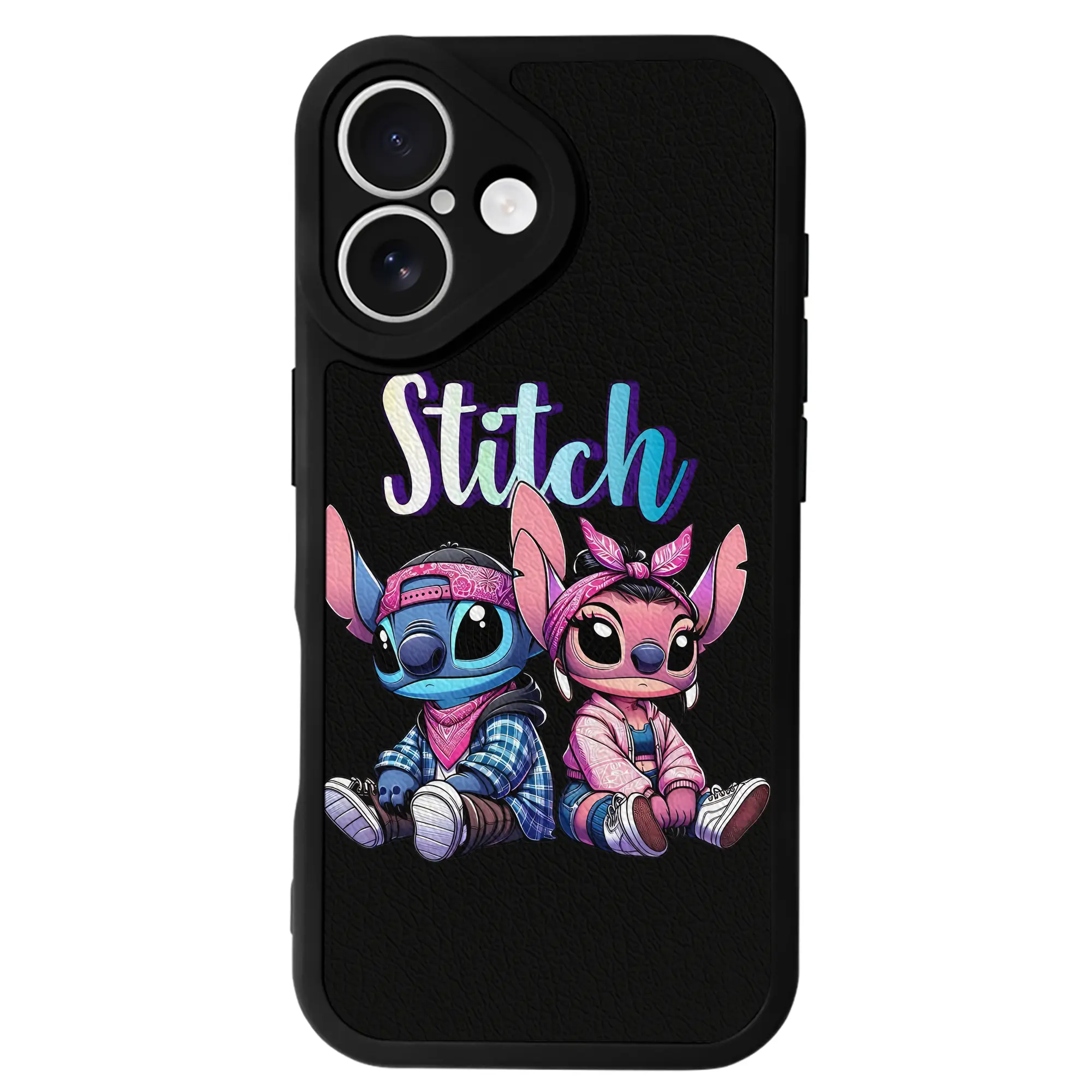 リロ＆スティッチ グッズ エンジェル - IPhone 16シリーズ対応 ・ シリコンスマホケース ・ レザー調 ・ 高精度フィット ・ 耐衝撃 ・ ワイヤレス充電対応 ・ 精密カット